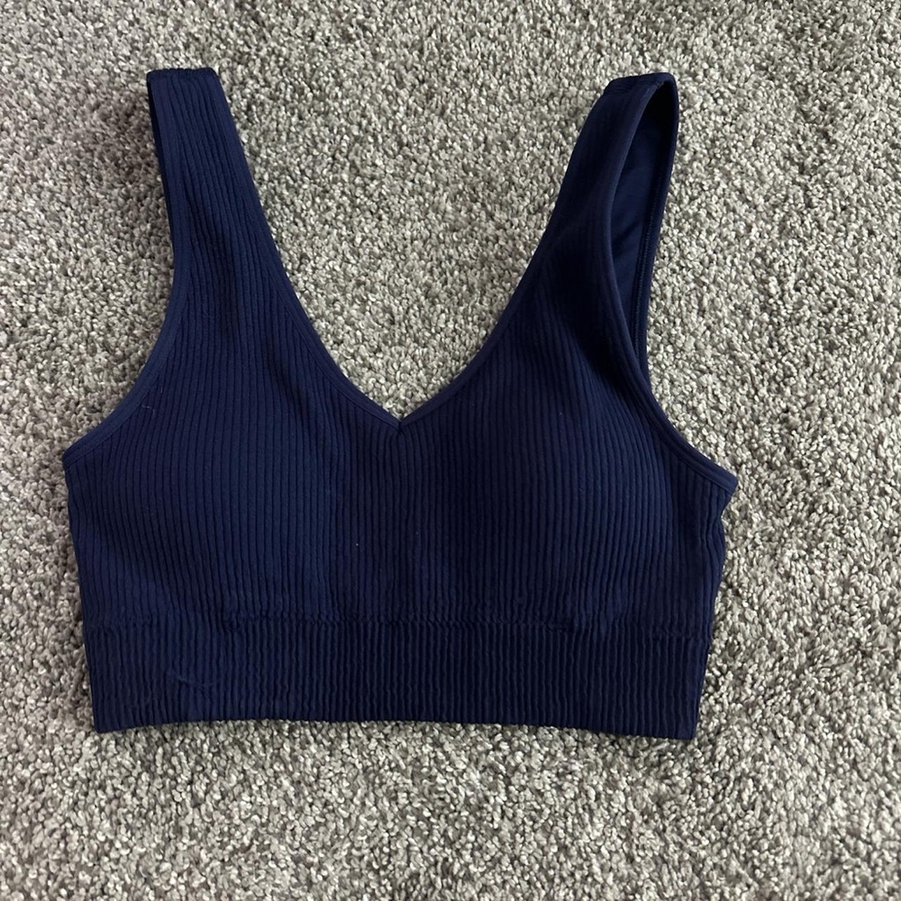 aerie navy Blue Ribbed Sports Bra